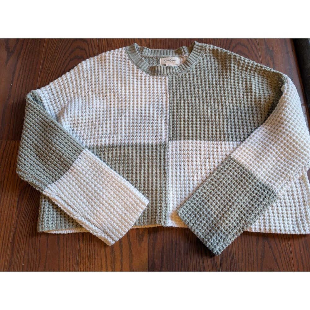 Jessica Simpson Cream Sage Light Knit Sweater L Boho Fall